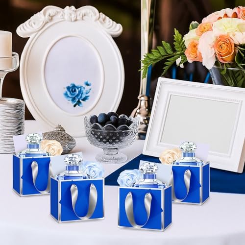 Yeaqee 50 Pcs Mini Metallic Paper Gift Bags with Handle, Royal Blue, Silver - Image 6