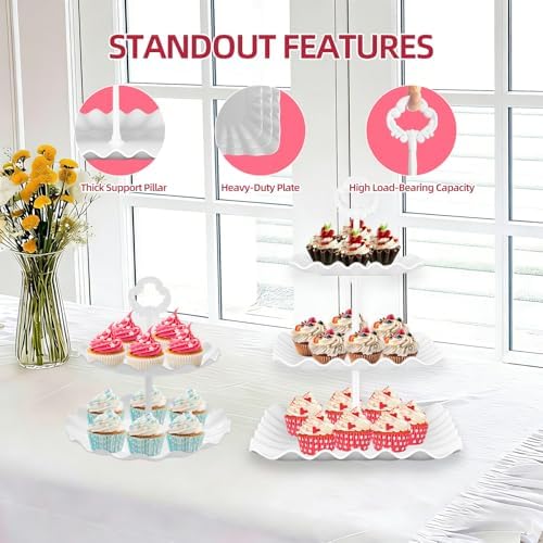 13PCS Cupcake Stand Set, 2-Tier Round & 3-Tier Square Trays, 4 Small Square + 4 Rectangle Platters, Tiered Dessert Display for Candy Cookies Cake Pops, Wedding Baby Shower Birthday Party Decorations - Image 5