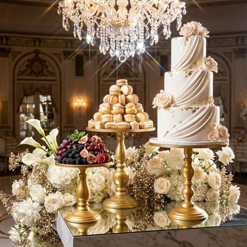 Gold 3Pcs Metal Round Vintage Cake Stand Set 8"10"12 Dessert Display - Image 3