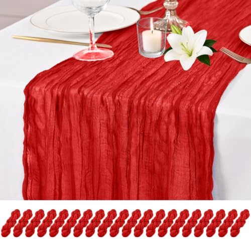 20 Pack Red Table Runner 17 x 108inch Cheesecloth Table Runner Rustic Boho Gauze Sheer Fabric Cheese Cloth Table Runners for Wedding Party Bridal Baby Shower Birthday Spring Table Decor by Lumaycens