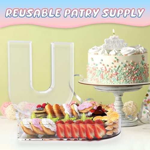 13.8" Extra Large Acrylic Letter Charcuterie Board Box, Reusable Fillable Letter Cake Candy Dish Display Serving Tray for Birthday Anniversary Party Decoration (U) - Image 5