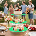 J JOYSAY Bright Green Pattern Acrylic Cupcake Stand 3 Tier Dessert Table Display Set Clear Cake Stands for Wedding Baby Shower Party Decorations Easy Assembly Donut Tower - Image 6