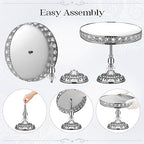 12-Piece Silver Cake Stand Set, Vintage Cake Stand with Crystal Edge and Cupcake Display Tray, Dessert Table Display Set for Wedding, Party, Baby Shower, Anniversary Celebration - Image 5