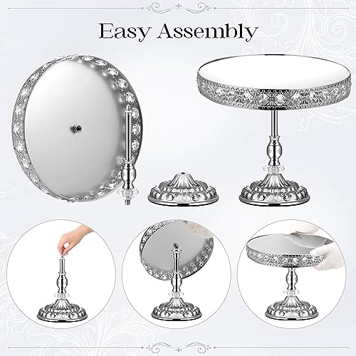 12-Piece Silver Cake Stand Set, Vintage Cake Stand with Crystal Edge and Cupcake Display Tray, Dessert Table Display Set for Wedding, Party, Baby Shower, Anniversary Celebration - Image 5