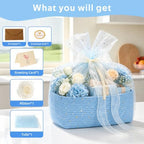 Large Woven Basket for Gifts Empty, Storage Basket 15" x 11" x 6.5" with Glitter Tulle, Ribbon and Card Paper, One-Handle Design, DIY Time for Holiday Gifts, Baby & Pet Toys, Graduation - Blue - Image 3