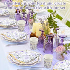 Funnymoom 250 Pcs Purple Gold Floral Paper Plates Napkins Cups Serves 50 - Image 6