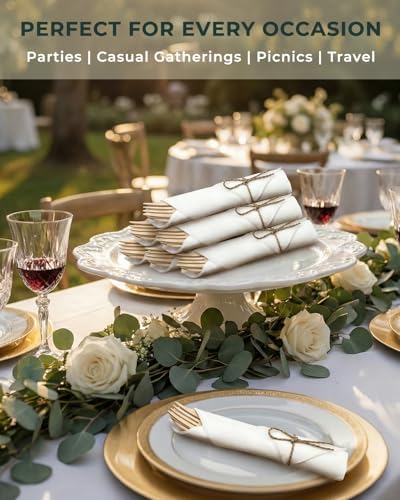 Pre Rolled Bamboo Silverware Set with Napkins - 100 Pack Bamboo Utensils - Image 2