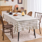 vctops Farmhouse Grey Stripe Ruffle Table Cloth, Boho Cotton Linen Tablecloth, Washable Table Cover for Rectangle Table Baby Shower Kitchen Party Wedding Decor (Grey A,70"x102") - Image 2