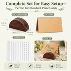 100PCS Wood Place Card Holders with Cards & Self-Adhesive, Pine Wooden Semicircular Design Table Number Name Card Stands for Wedding Baby Shower Birthday Party Menu Cafe (100, Wood color) - Image 2