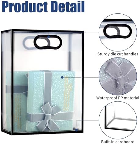 GAWBYET 24 Pcs Clear Plastic Gift Bags with Handles,Black - Image 3