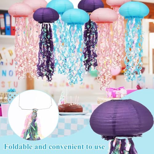 3 Pack Jellyfish Paper Lanterns, Ocean Mermaid Party Hanging Decorations - Image 7
