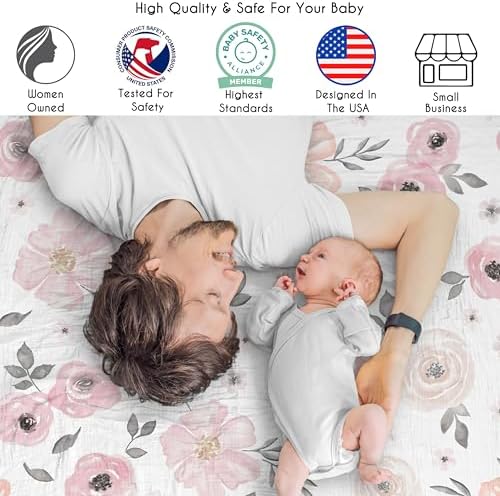 Sweet Jojo Designs 2-Piece Baby Muslin Swaddle Blanket Set (Pink/Grey Watercolor Floral) for Girls, Infant Nursery, Lightweight Cotton Blanket for Newborns (Solid Blush, Shabby Chic, Farmhouse, Rose) - Image 2