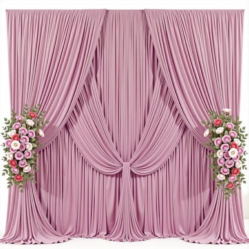 50x10ft Dusty Pink Backdrop Curtain for Baby Shower Parties Rose Pink Wrinkle Free Fabric Backdrop Curtain Wedding Photo Backdrop Drapes for Girls Birthday Party Photography Back Drop 10 Panels 5x10FT by Suppromo