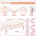 Funnymoom 452 Pcs Groovy Daisy Party Decorations for 50 Guest, Boho Daisy Paper Plates Cups Napkins Tablecloth Cutlery Straws Hippie Tableware Set for Retro Hippie Birthday Baby Shower Party Supplies - Image 3
