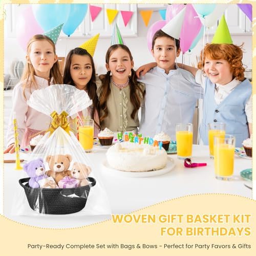 10PACK Black Baskets for Gifts Empty, 12"x 8"x 5" Woven Gift Baskets with Gift Bags and Bows, Empty Gift Baskets for Christmas, Baby Gift Basket for Nursery, Shelf Small Storage Basket with Handles - Image 4
