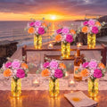 Domensi Set of 6 LED Lighted Floral Table Centerpieces, Faux Roses, Eucalyptus & Baby's Breath in Acrylic Vase, Glowing Rustic Wedding Decor for Bridal Shower & Dining Table (Rose Red, Pink, Orange) by Domensi