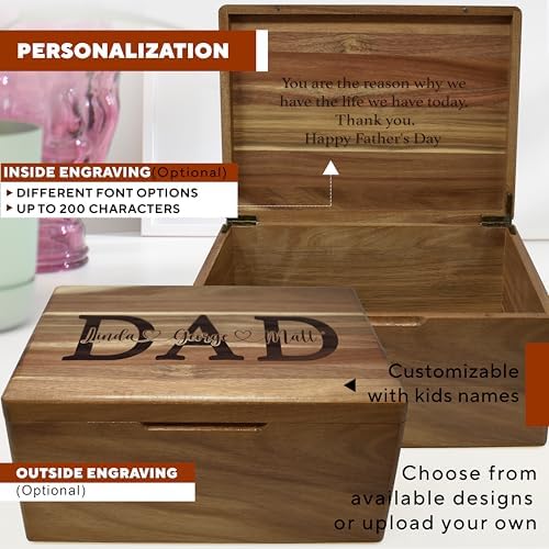 Dad Box with Kids Names, Custom Keepsake Box for Memories, Acacia Wood - Image 3