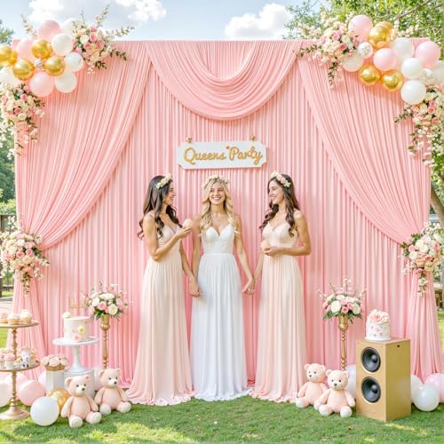 10ft x 10ft Blush Pink Backdrop Curtain for Parties Pink Wrinkle Free Backdrop Drapes Panels for Baby Shower Wedding Birthday Photo Gender Reveal Photography Polyester Fabric Background Decoration - Image 4