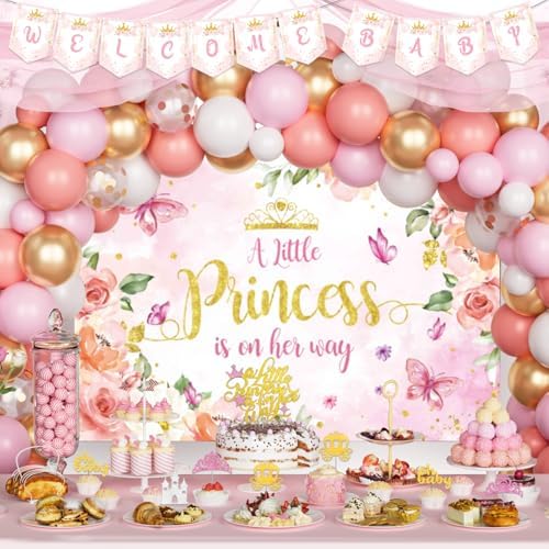 Princess Baby Shower Decorations, A Little Princess Is On Her Way Backdrop, Balloon Garland, Cake Topper, Crown for Girls Baby Shower Gender Reveal Party - Image 6