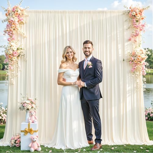 10ft x 10ft Champagne Backdrop Curtain for Baby Shower Wrinkle Free Backdrop Drapes Panels for Parties Wedding Bridal Shower Birthday Photo Photography Polyester Fabric Background Decoration by Suppromo