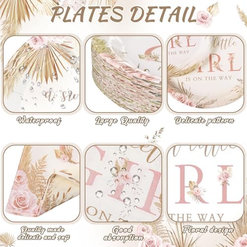 Funnymoom 250 Pcs Boho Floral Baby Shower Decorations for Girls Serves 50 - Image 2