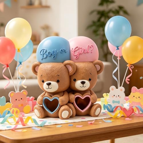 Bear Cake Toppers Gender Reveal Cake Decorations Boy or Girl Bear Figurines Ornament Babies Gender Reveal Decorations Theme Party Supplies - Image 2