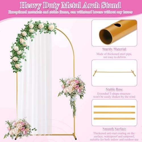 Jupwalz Arch Backdrop Stand and Cover Set, Metal Arch Stand with Rich Balloon Tool for Wedding Birthday Baby Shower Graduation Event Balloon Flowers Decor, Easy to Assemble (7.2FT & 6FT, White) - Image 3