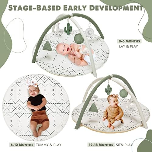 Little Dove Tummy Time Mat with 6 Toys, Macrame Baby Play Mat for Newborn, Baby Gym with 12 Milestone Cards, Stage-Based Sensory and Motor Skill Development Baby Play Gym, Non Slip Mat Washable, Green - Image 4