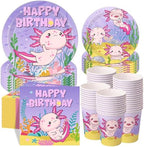 Pickmesh 250 Pcs Axolotl Birthday Disposable Tableware Set Reptile Animals Plates Napkins Cups Cutlery Purple Pink Cartoon Axolotl Birthday Party Supplies Favors for Baby Shower, Serve 50 Guest by Pickmesh