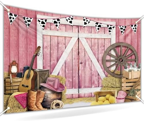 Pink Western Cowgirl Backdrop Size 10x8 Ft Rustic Wooden House Barn Design Party Banner Durable Polyester Photo Booth Background for Cowgirl Birthday & Farm Party Decorations Supplies by Unknown