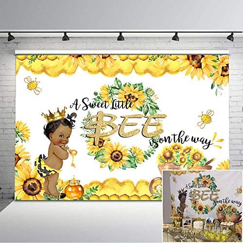 Mocsicka Bee Baby Shower Backdrop Honey Girl Sunflower Honeycomb Vinyl Background 7x5ft Yellow Honeybee Gold Crown Baby Shower Backdrops for Photography Baby Shower Decorations by Mocsicka