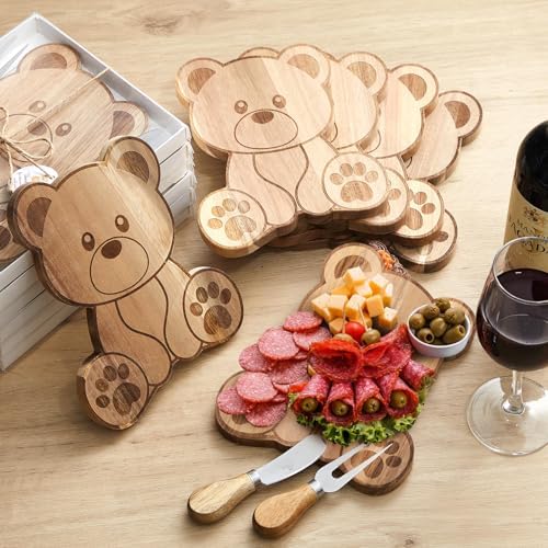 Ziliny 6 Set Baby Shower Prize Bear Shaped Cheese Board Gift, Acacia Color - Image 4