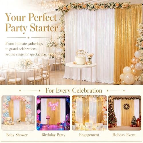 ShinyBeauty Sequin Photo Backdrop Curtains Gold Transparent White 2x8FT - Image 4