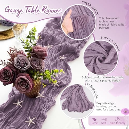 18 Pack Purple Cheesecloth Table Runner 17x108 Inches Boho Home Decor - Image 3