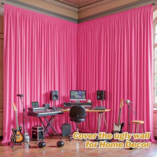 40ftx10ft Wrinkle Free Hot Pink Backdrop Curtain - 10 Feet Photography Backdrop Drapes, Silky Polyester Back Drop Cloth for Wedding Baby Shower Balloon Arch Background - Image 5