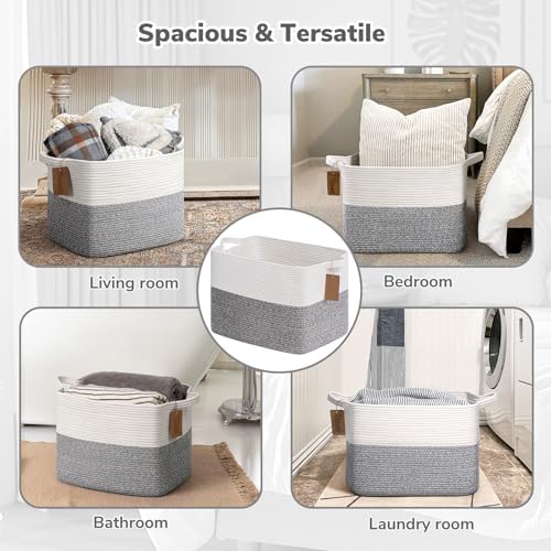 Goodpick 50L Large Woven Rope Storage Basket with Handles, Light Gray - Image 4