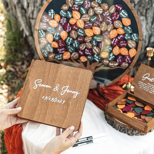 Wedding Guest Book Alternative with Wooden Leaves, Rustic Wedding Decoration (Round, Colors) - Image 5