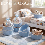 8 Pack Scalloped Small Woven Basket with Gift Bags and Ribbons 12"x 8"x 5" Cotton Rope Storage Organizer with Handles Cute Empty Gift Basket for Nursery Birthday Baby Shower, Blue - Image 5