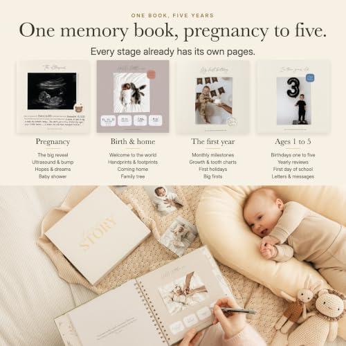 Baby Memory Book from Pregnancy to Age 5, Baby Book Keepsake, Natural - Image 3