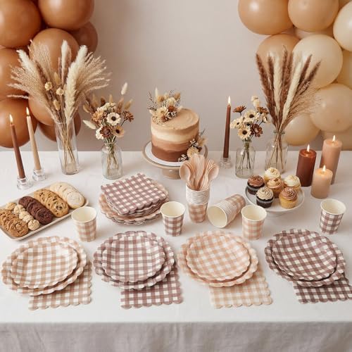 Yaomiao 168 Pcs Gingham Party Supplies Gingham Plates and Napkins Serves 24 - Image 4