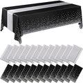 Breling 24 Pack Black and Silver Disposable Tablecloth and Table Runner Set by Breling