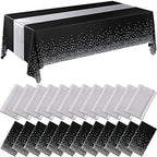 Breling 24 Pack Black and Silver Disposable Tablecloth and Table Runner Set by Breling