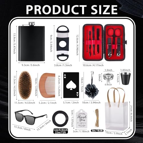 74PCS Baby Shower Prizes for Men 6 Set with 8 oz Stainless Steel Hip Flask with Funnel Bottle Opener Manicure Kit Bath Sponge Sunglasses Gift Bag Baby Shower Game Prizes for Winner Bachelor Party - Image 4