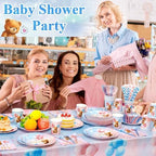 Funnymoom 452 Pcs Bear Themed Gender Reveal Party Decorations for 50, Boy or Girl Gender Reveal Paper Plates Napkins Cups Tablecloth Cutlery Straws for Pink Blue Baby Shower Party Supplies - Image 4