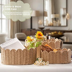 Scalloped Basket Set of 3, Wicker Storage Baskets - Hand-Woven Paper Rope Nursery Organizer for Diaper Caddy, Baby Toys & Shelves, Natural (16x10x7 Inch) - Image 3
