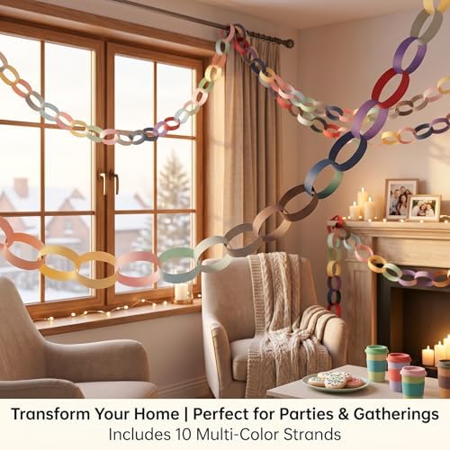 Macaron Pastel Paper Chain & Mirror Star Garland Kit with Double-Sided Tape, Pre-Cut 10 Colors Strips. Ideal for Birthday, Baby Shower, Wedding & Party Decor. (500, 3 x 8.27 Inches) - Image 5