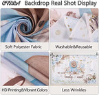 Boy We Can Bearly Wait Backdrop Boho Baby Shower Party Backdrop 8x6ft Blue Floral Boho Pampas Grass Bear Baby Shower Photography Background Birthday Party Background Cake Table Decor - Image 3