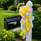 Baby Shower Wreath Bow Tree Topper, Yellow & Pastel Wired Ribbon Gender Neutral Decoration for Front Door, Nursery Swag, Gender Reveal Garland, Party Supplies, Handcrafted Whimsical Home Decor - Image 4
