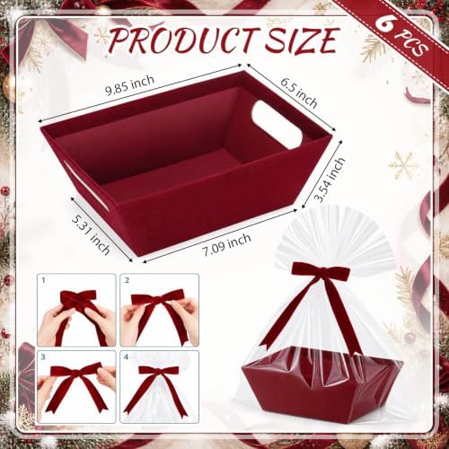 Mimorou 6 Pack Velvet Baskets for Gifts Empty to Fill, Burgundy Red Baskets - Image 2