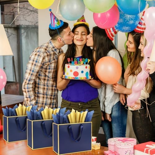 Addblu 24 Pack Navy Blue Large Gift Bags with Handles & 72 Tissue Papers - Image 6